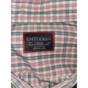 Untuckit Men's Shirt Pink White Blue Check Pattern Size‎ L Colorful -184